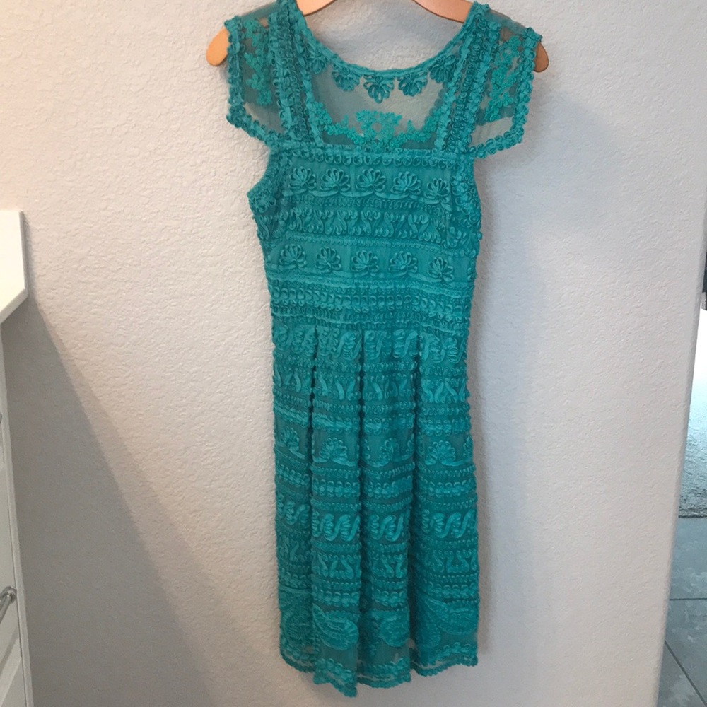 Yoana Baraschi Teal Lace Dress